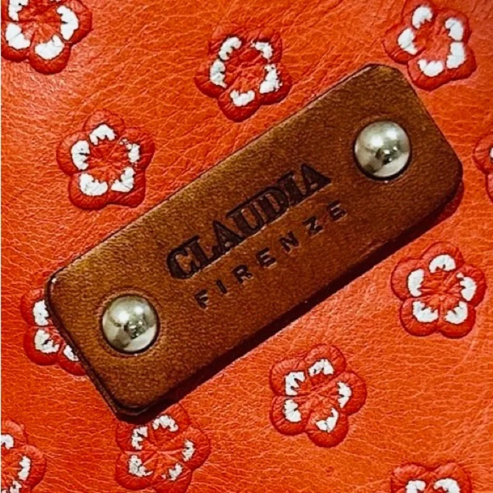 Claudia Firenze Red Leather Tote Bag with Brown‎ Leather Handles